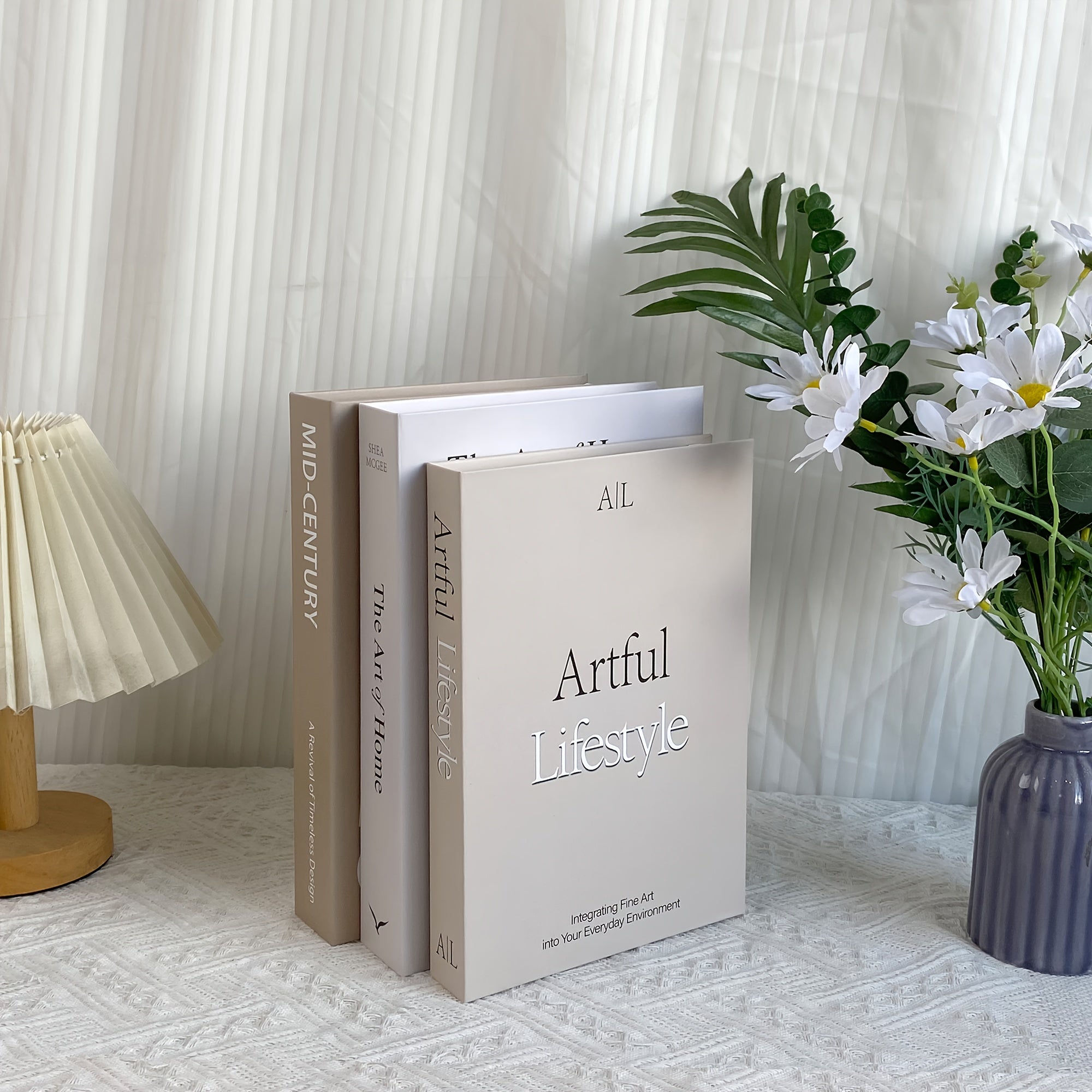 Set van 3 Decoratieve Papieren Boeken voor Huisdecoratie – Bruin, Wit en Beige