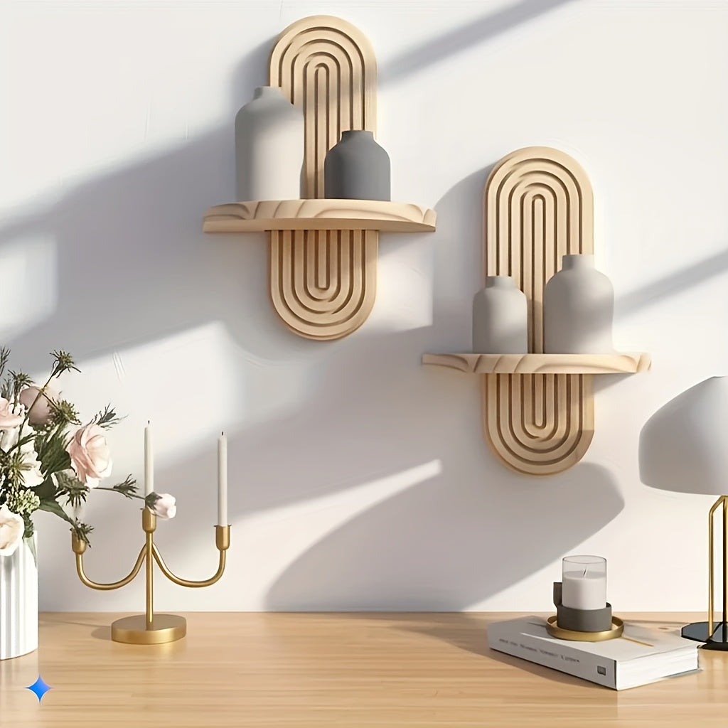 Boheemse Muurplanken van Natuurlijk Hout voor Badkamer en Woonruimte – Eenvoudige Muurmontage Planken