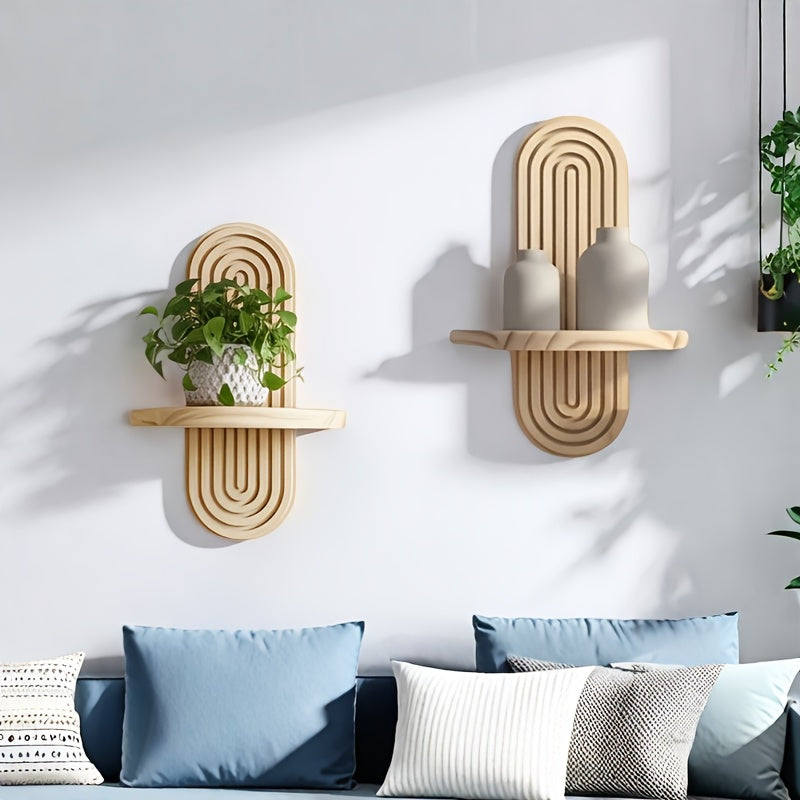 Boheemse Muurplanken van Natuurlijk Hout voor Badkamer en Woonruimte – Eenvoudige Muurmontage Planken