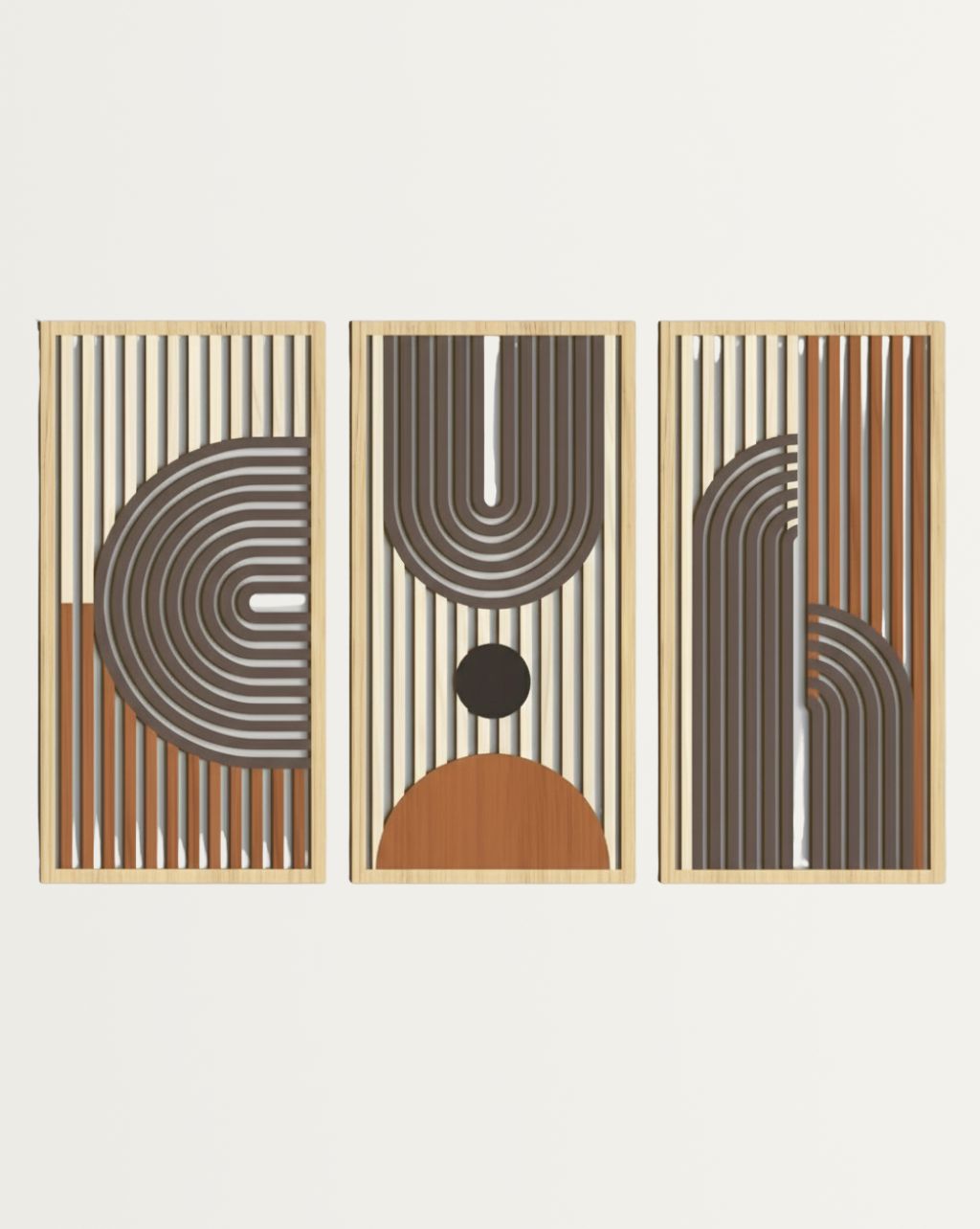 3-delige Houten Wanddecoratie - Abstracte Geometrische Sculpturen