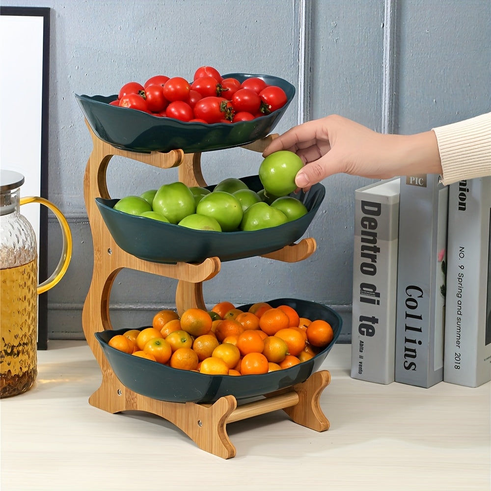 Creatieve Twee-Laags Keuken Fruitmand van Bamboe met Grote Capaciteit – Europese Stijl