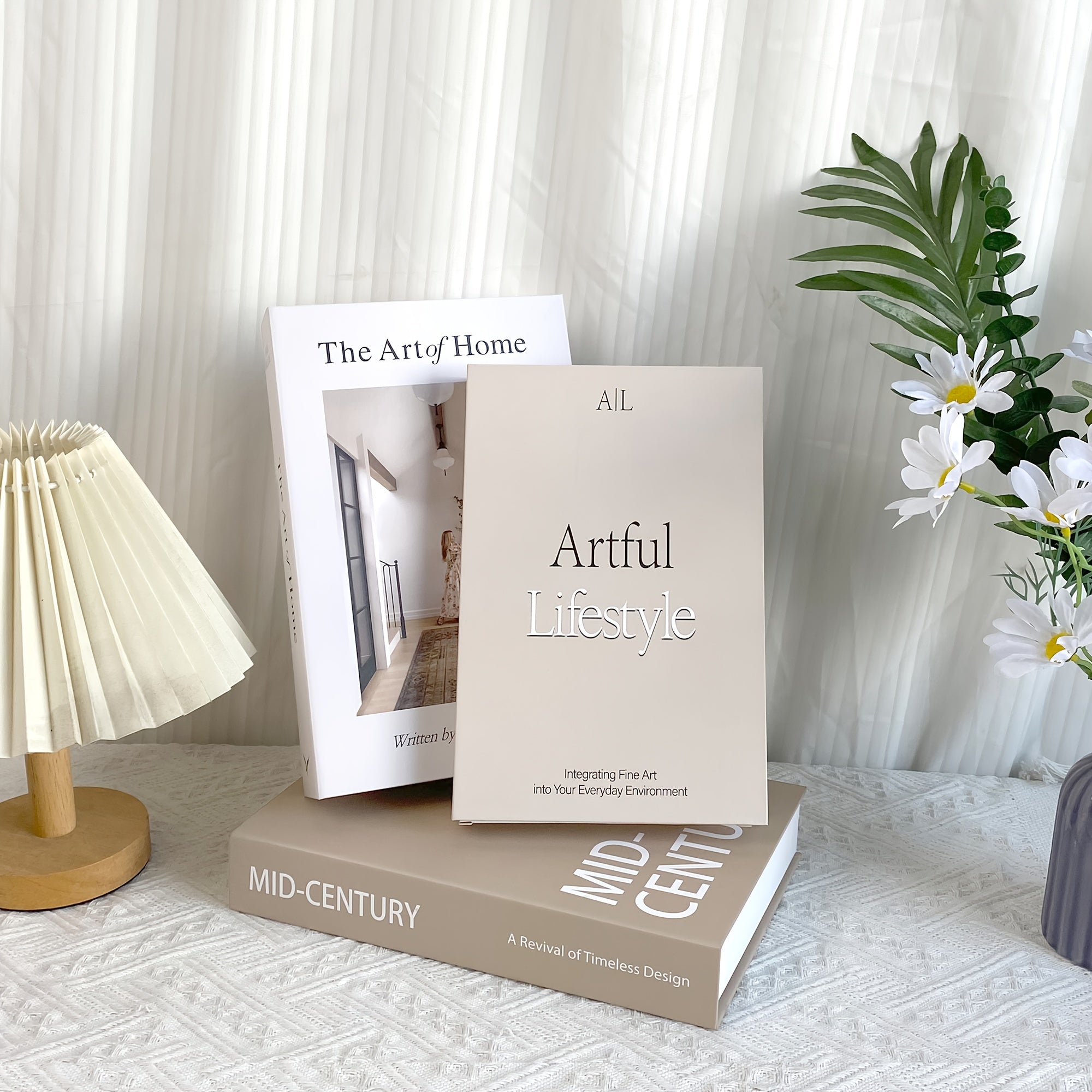 Set van 3 Decoratieve Papieren Boeken voor Huisdecoratie – Bruin, Wit en Beige
