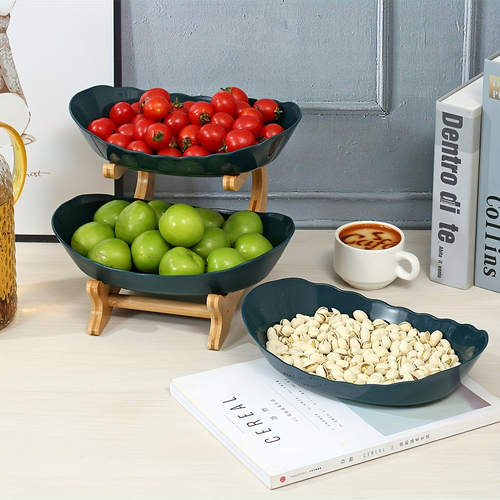 Creatieve Twee-Laags Keuken Fruitmand van Bamboe met Grote Capaciteit – Europese Stijl