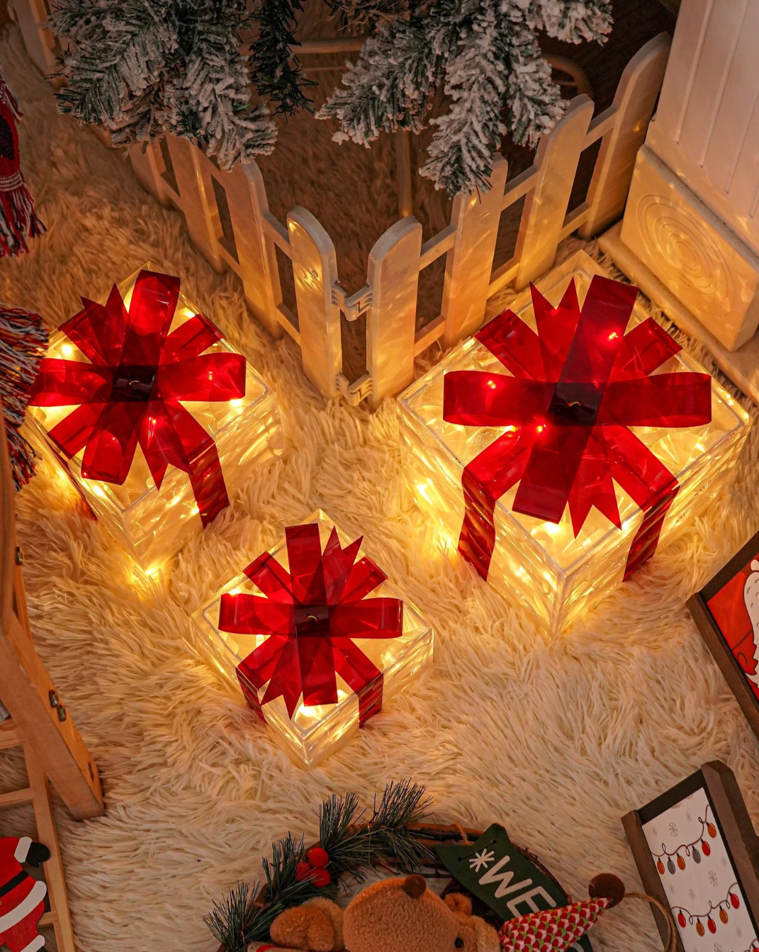 Set 3 Verlichte Cadeaudozen - feestelijke decoratie