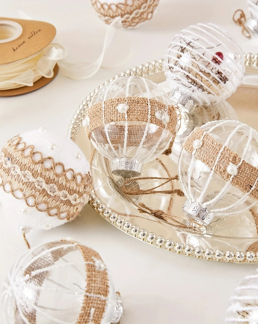 Set 9 moderne kerstballen Ø 8cm in gebreid-design