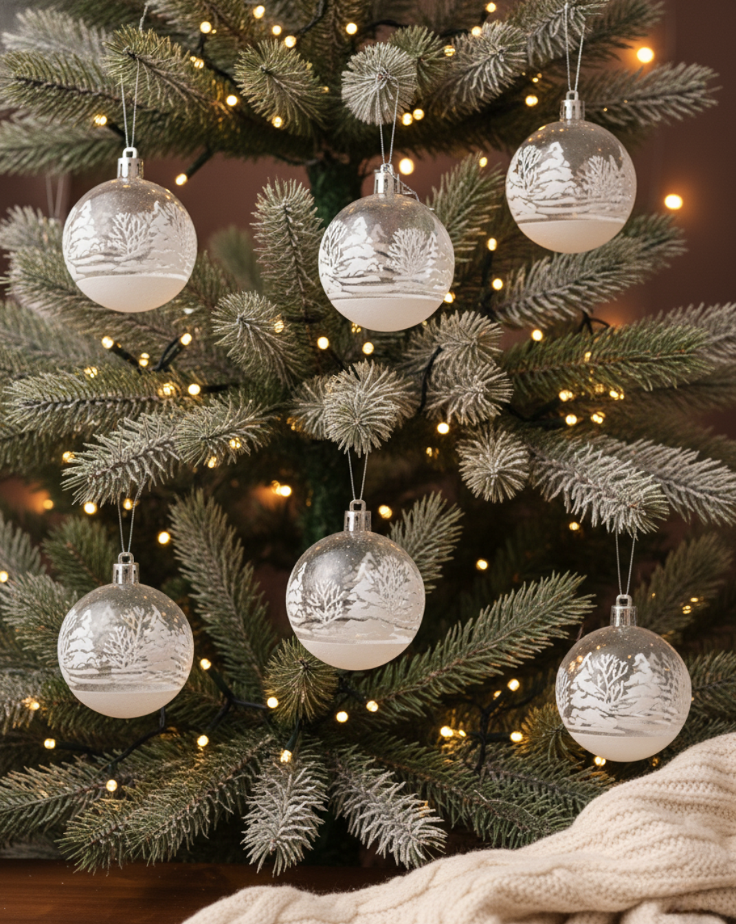 Plastic Kerstballen Set – Sneeuw-Design (6 stuks)