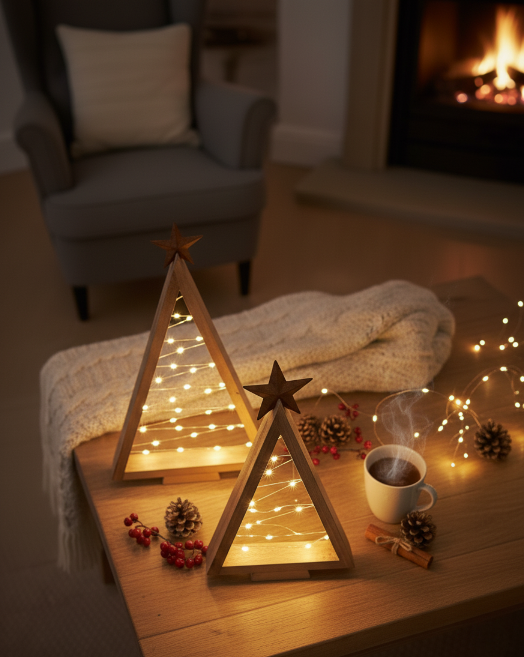 Houten LED kerstboom - feestelijke tafeldecoratie