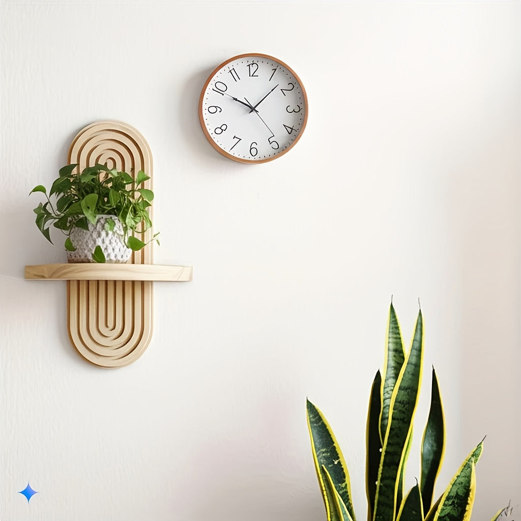 Boheemse Muurplanken van Natuurlijk Hout voor Badkamer en Woonruimte – Eenvoudige Muurmontage Planken