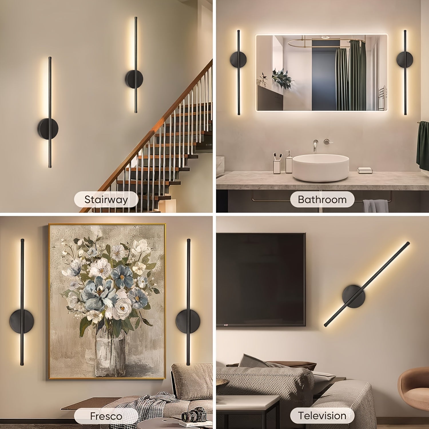 Moderne Wandlamp Zwart met Afstandsbediening en Dimbaar 3-Kleuren Licht – Draadloze Muurlamp voor Binnengebruik