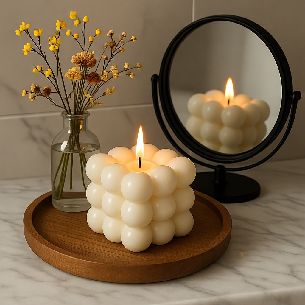 Europese Artistieke Vierkante Bubble Kaars, Kolomkaars, Huisdecoratie, Natuurlijk Sojawas, Housewarming Cadeau, Vakantiecadeau, Minimalistisch, Gebruik Binnenshuis, Enkele Lont, Geen Elektriciteit Nodig, Vanille Geur, Irregulaire Vorm, Korte Brandtijd (On
