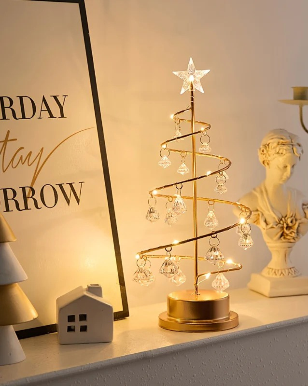 Koperdraad Kerstboom Nachtlampje – Kristal Hangornament