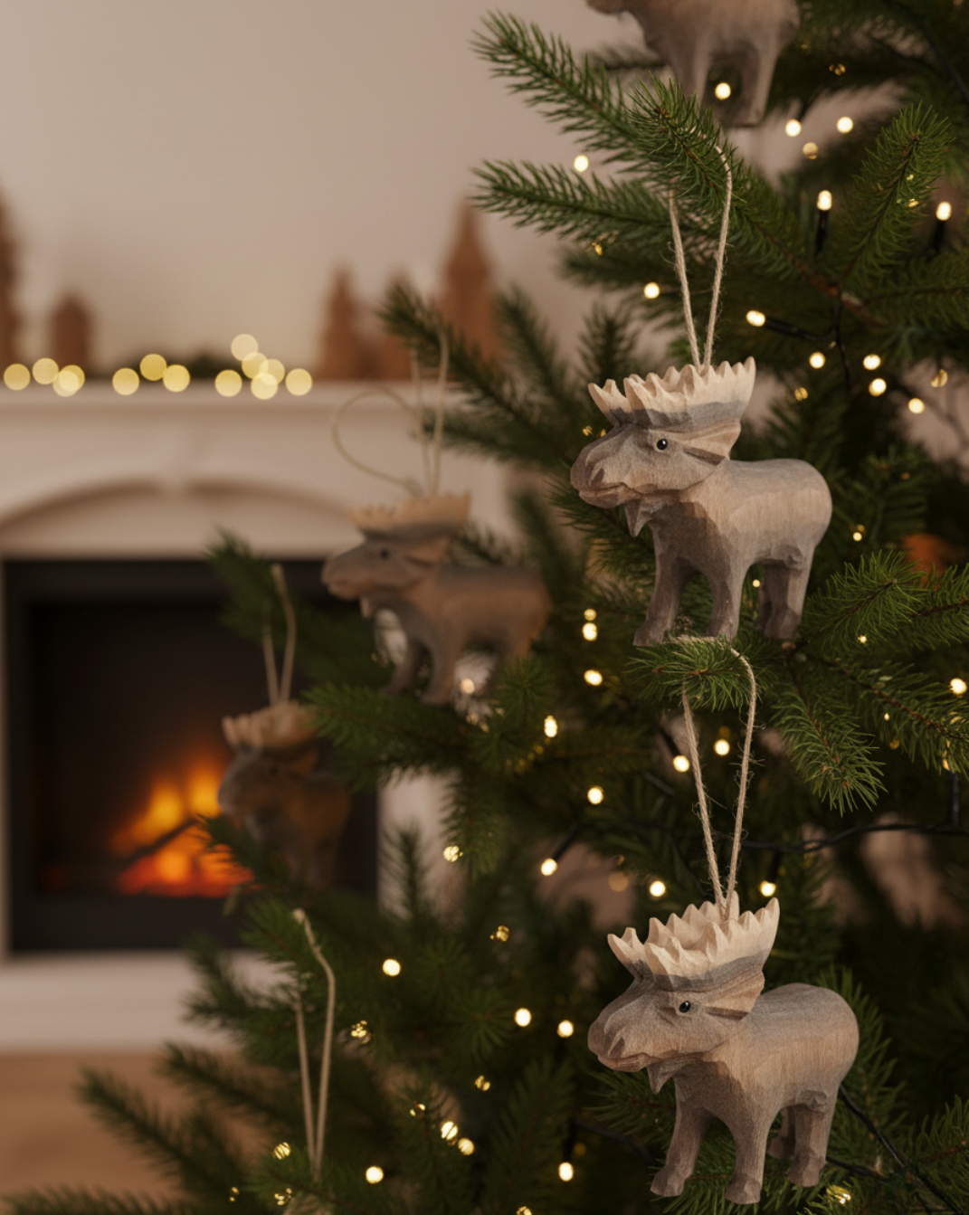 Handgesneden Houten Eland-Ornament – Authentiek & Natuurlijke Kerstsfeer