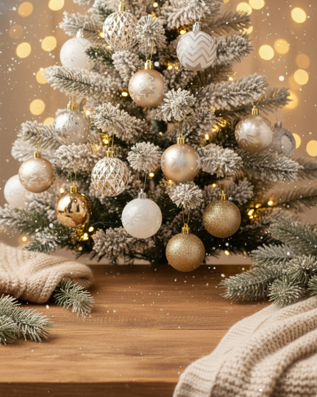 champagne-goud-wit kerstballen set - 16st