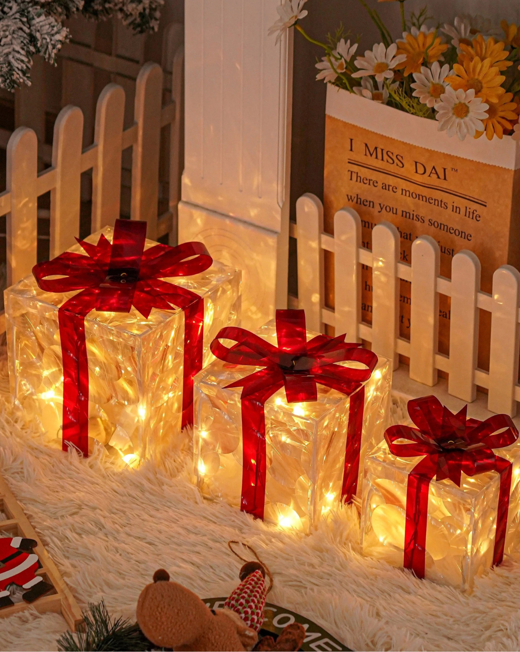 Set 3 Verlichte Cadeaudozen - feestelijke decoratie