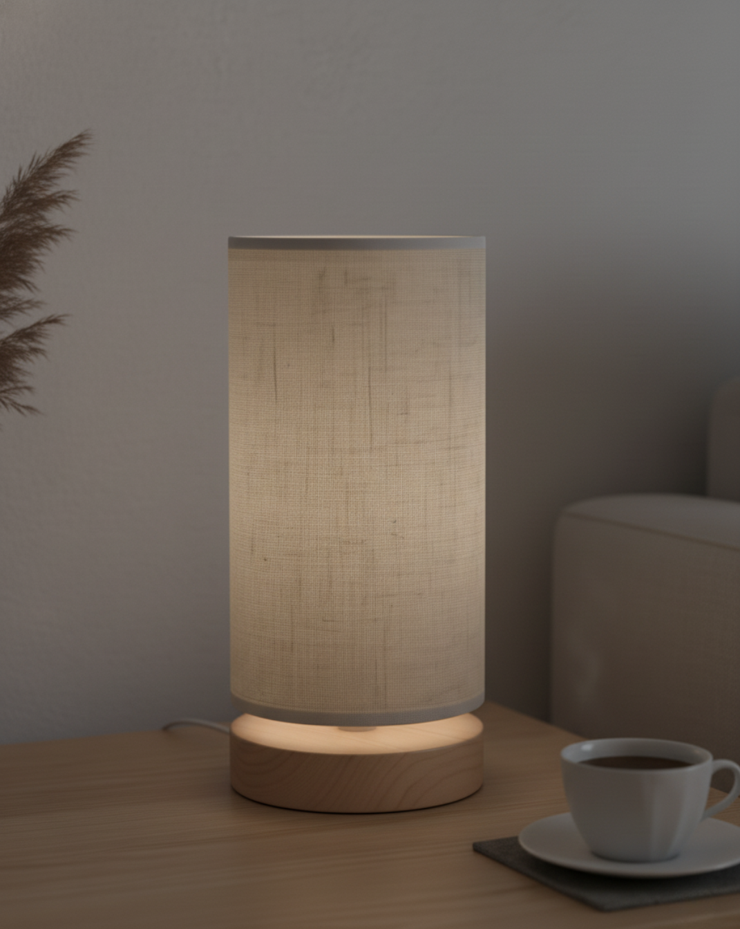 Moderne Linnen Tafellamp met LED Verlichting