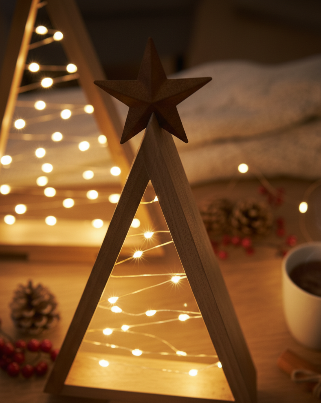 Houten LED kerstboom - feestelijke tafeldecoratie