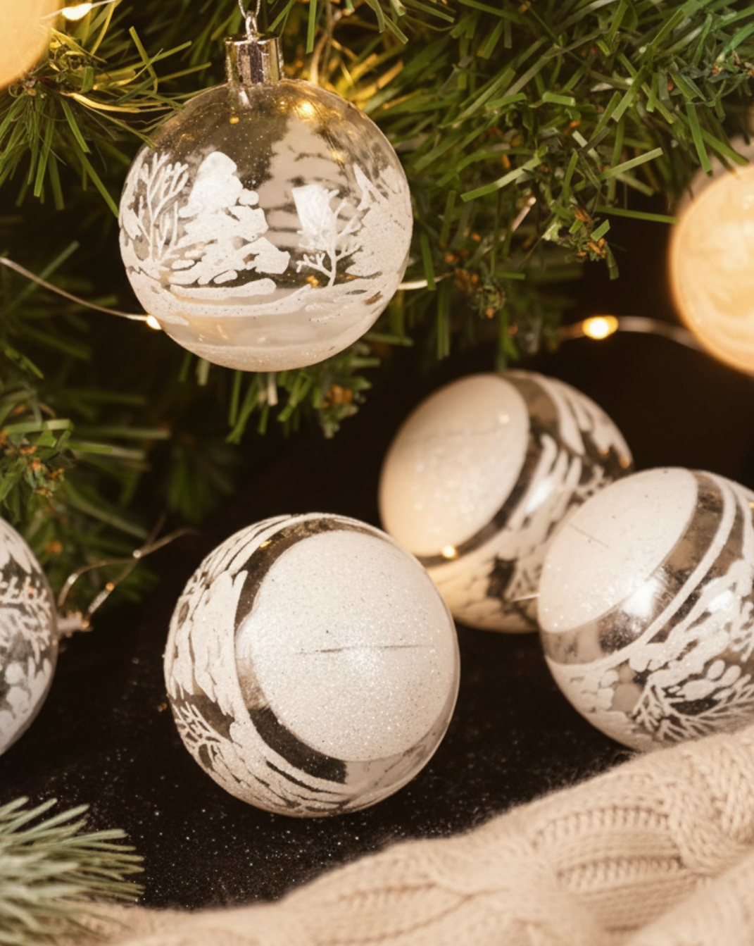 Plastic Kerstballen Set – Sneeuw-Design (6 stuks)