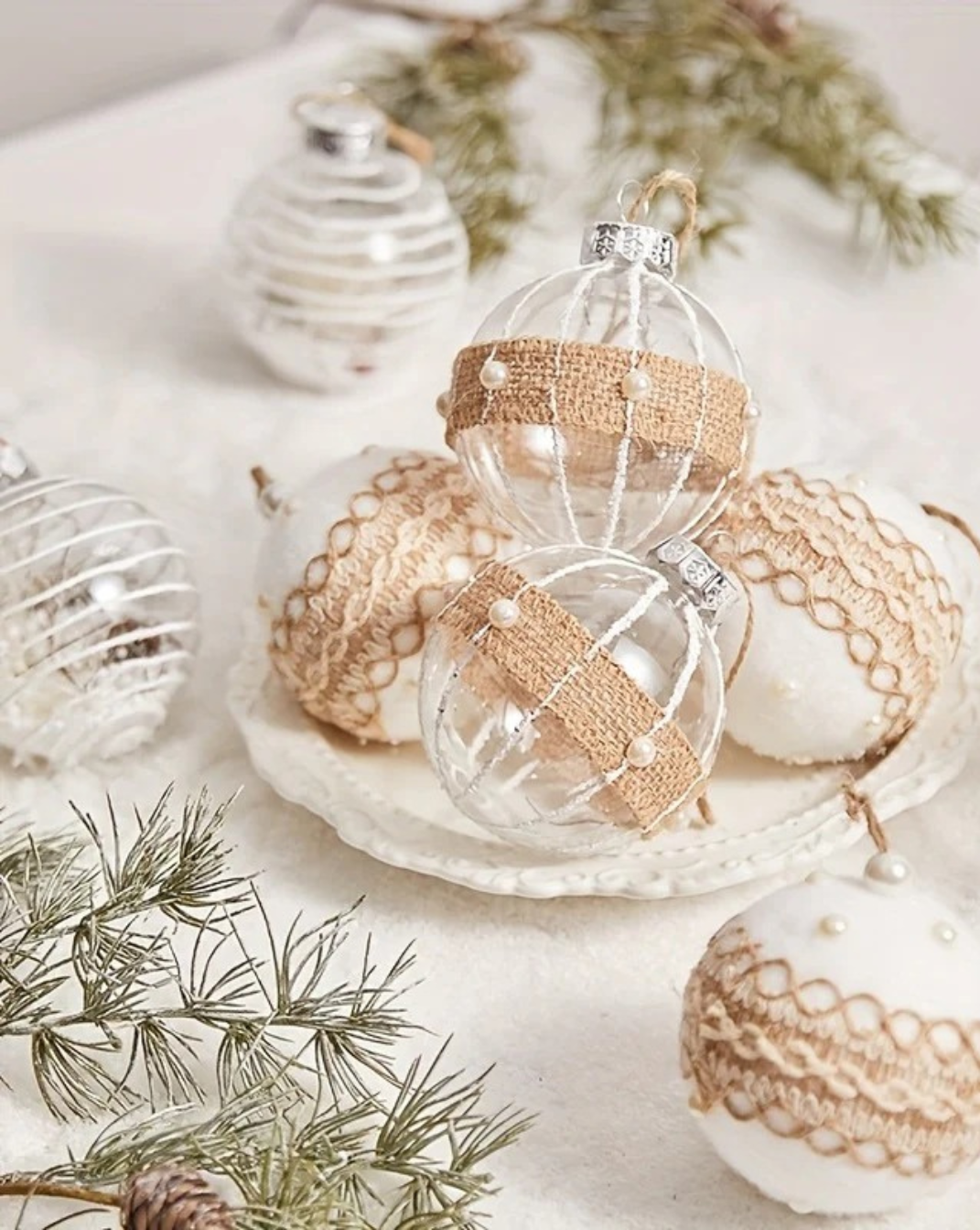 Set 9 moderne kerstballen Ø 8cm in gebreid-design