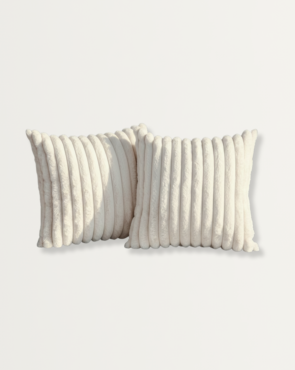 Set van 2 Zachte Decoratieve Kussenhoezen met Gestreept Design – Crème Wit Polyester