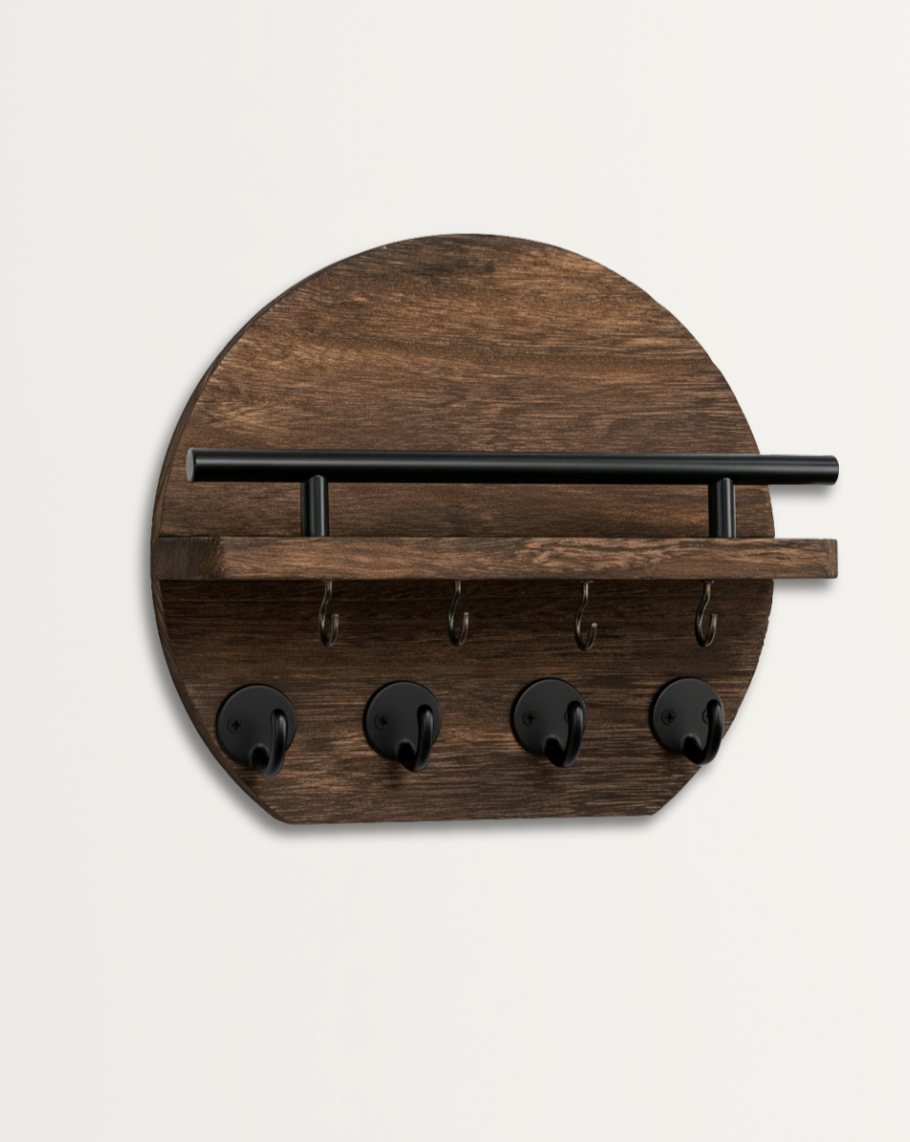 Houten Sleutelhoofd met Plank en 8 Haken - Rustieke Muurorganizer voor Sleutels en Accessoires