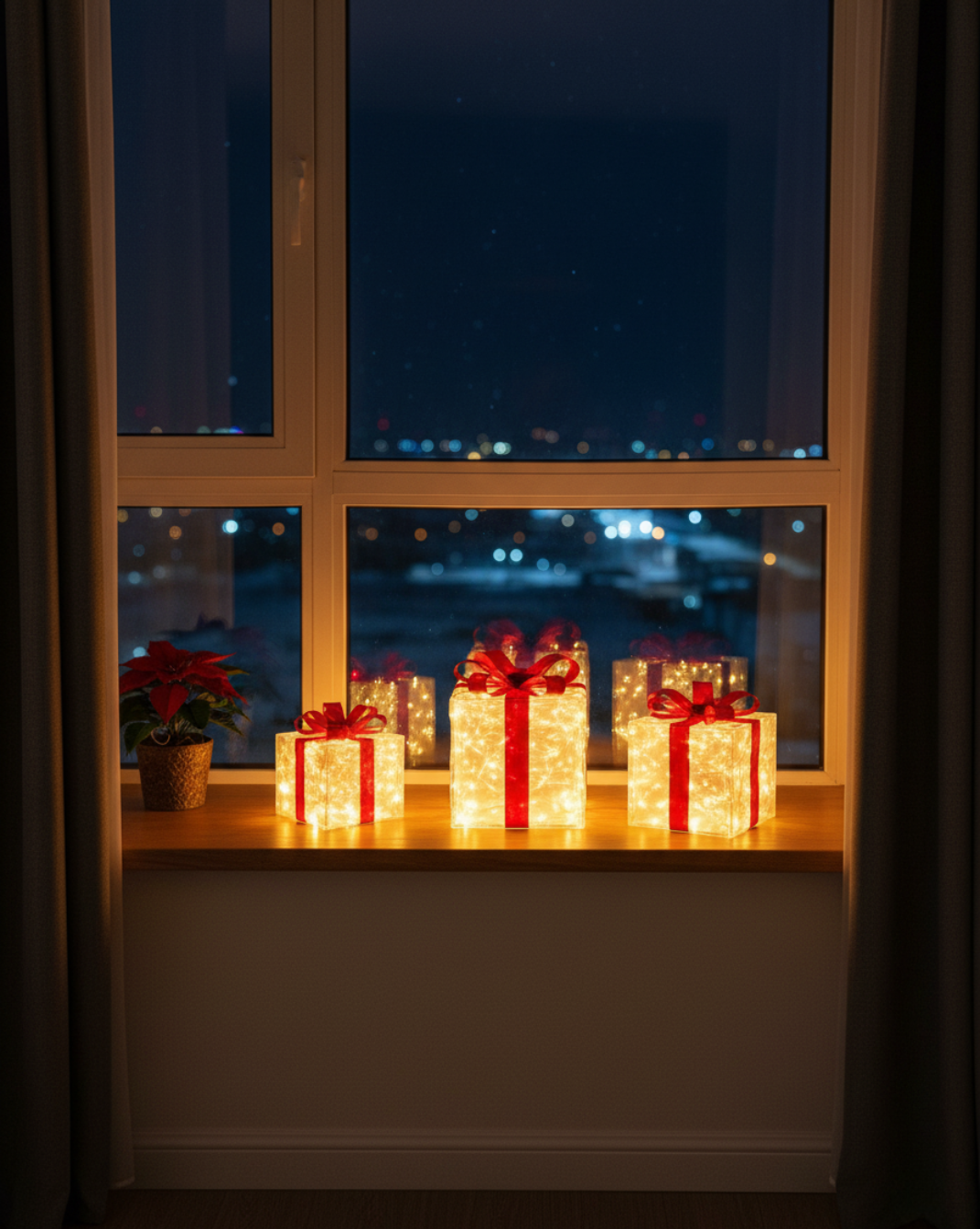 Set 3 Verlichte Cadeaudozen - feestelijke decoratie