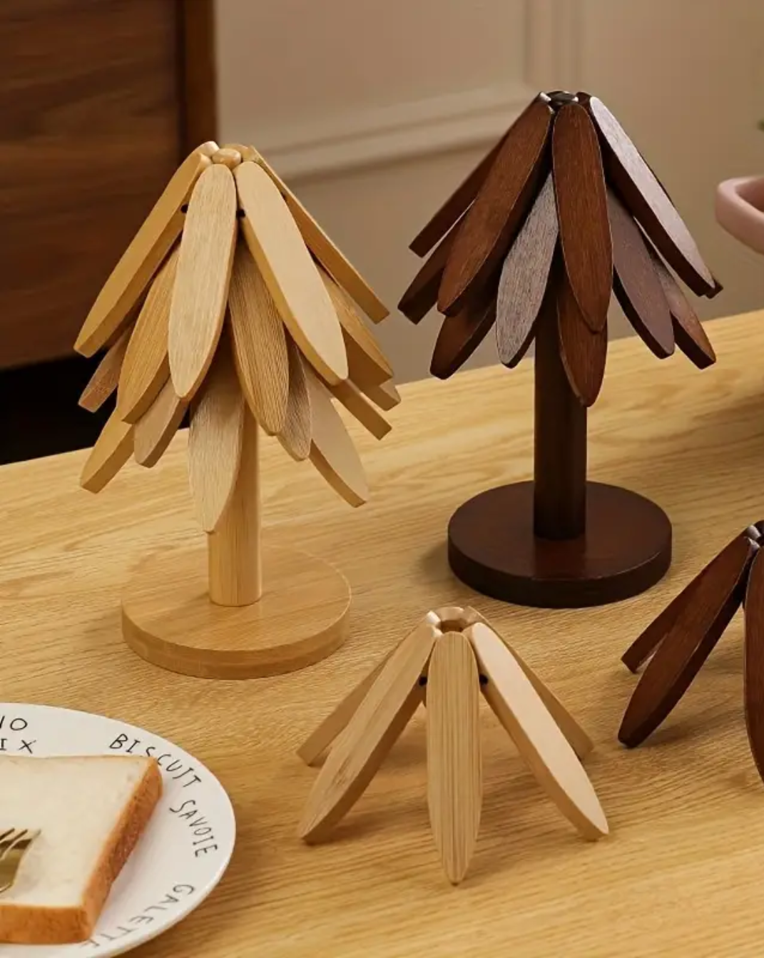 massief Houten onderzetters set - kerstboom stijl