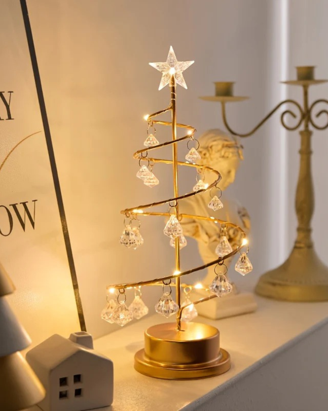 Koperdraad Kerstboom Nachtlampje – Kristal Hangornament