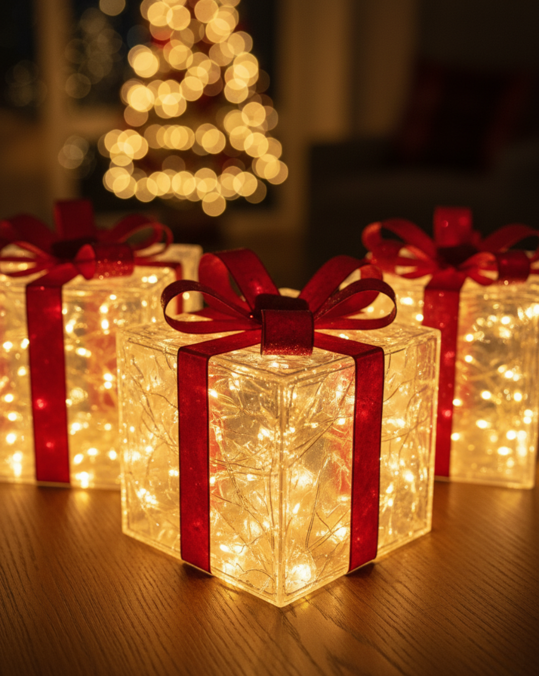 Set 3 Verlichte Cadeaudozen - feestelijke decoratie