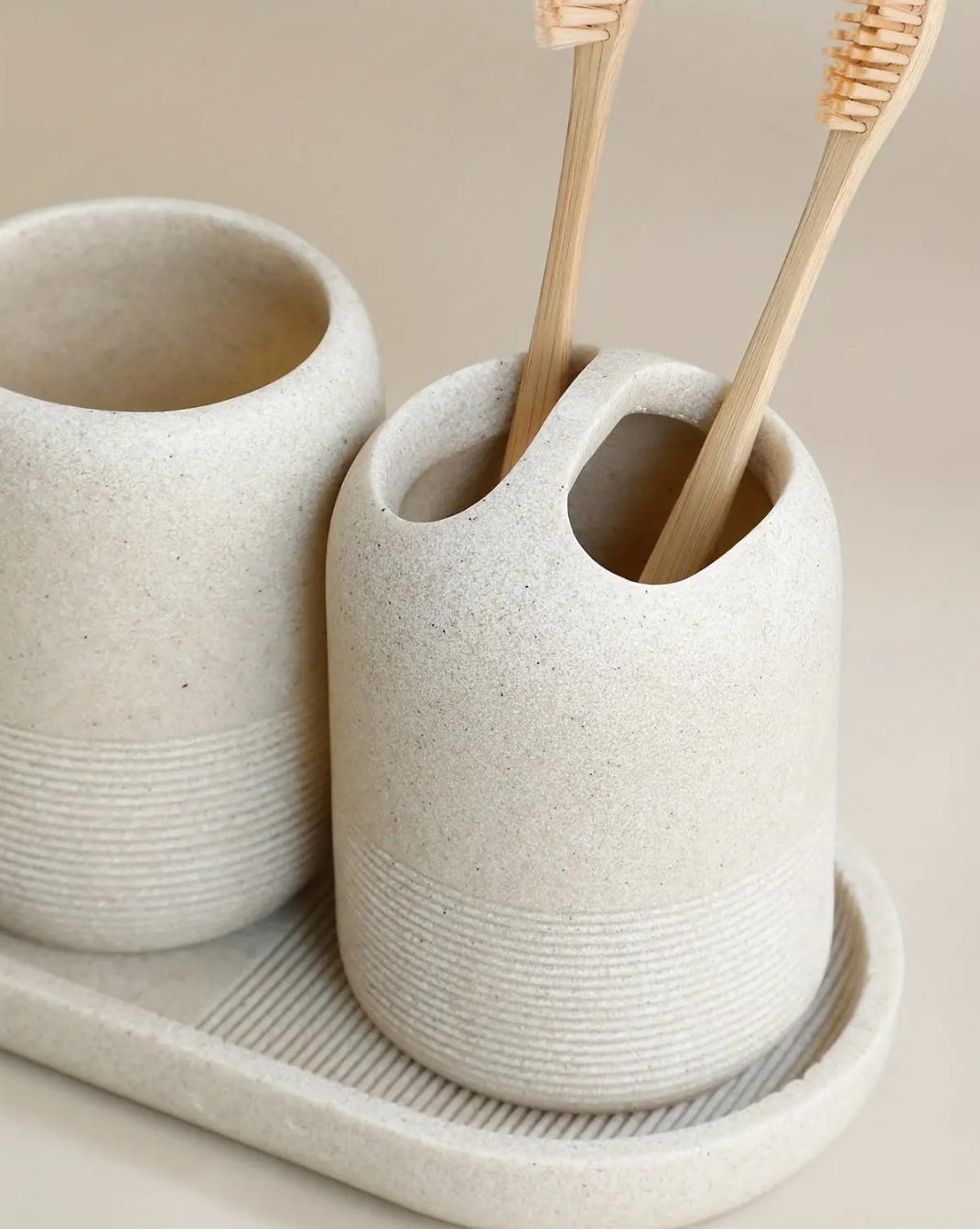 5-Delige Badkamerset met Gele Zandsteen Textuur — Luxe Badkameraccessoires Set - Maison Roze