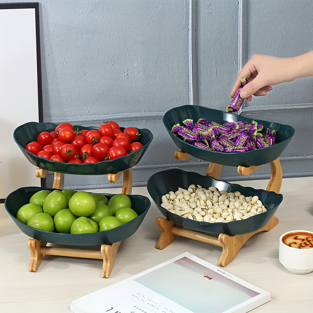 Creatieve Twee-Laags Keuken Fruitmand van Bamboe met Grote Capaciteit – Europese Stijl