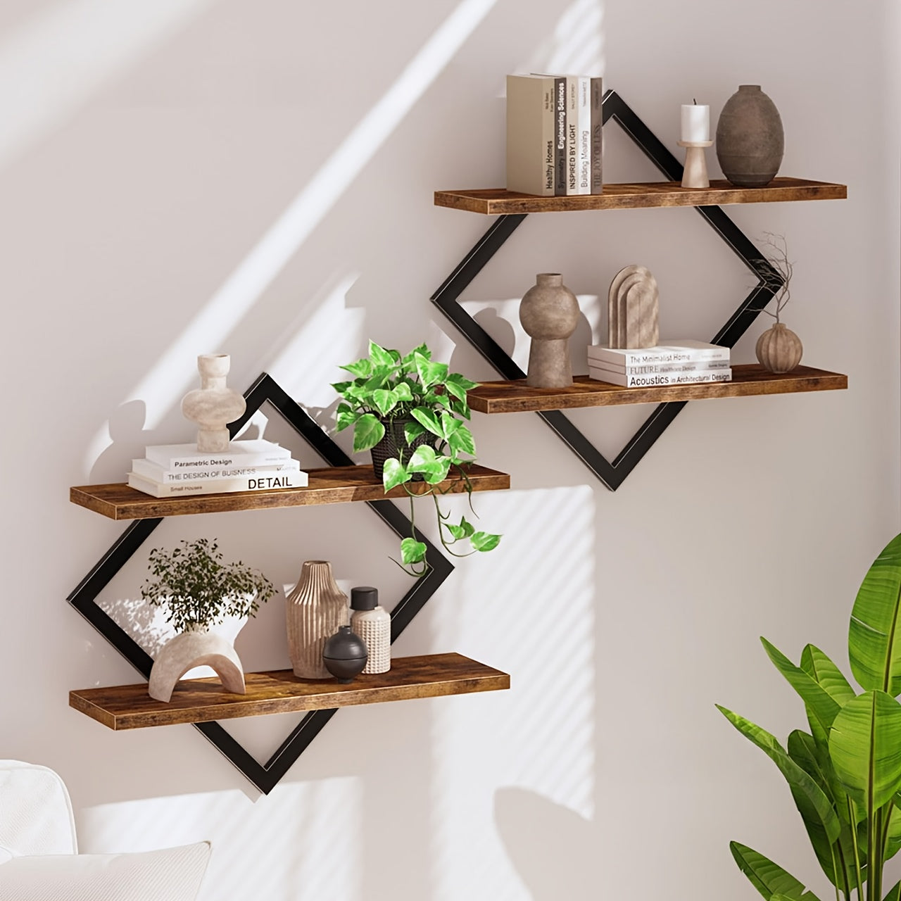 Wandgemonteerde Houten Planken - Retro Stijl voor Opbergruimte