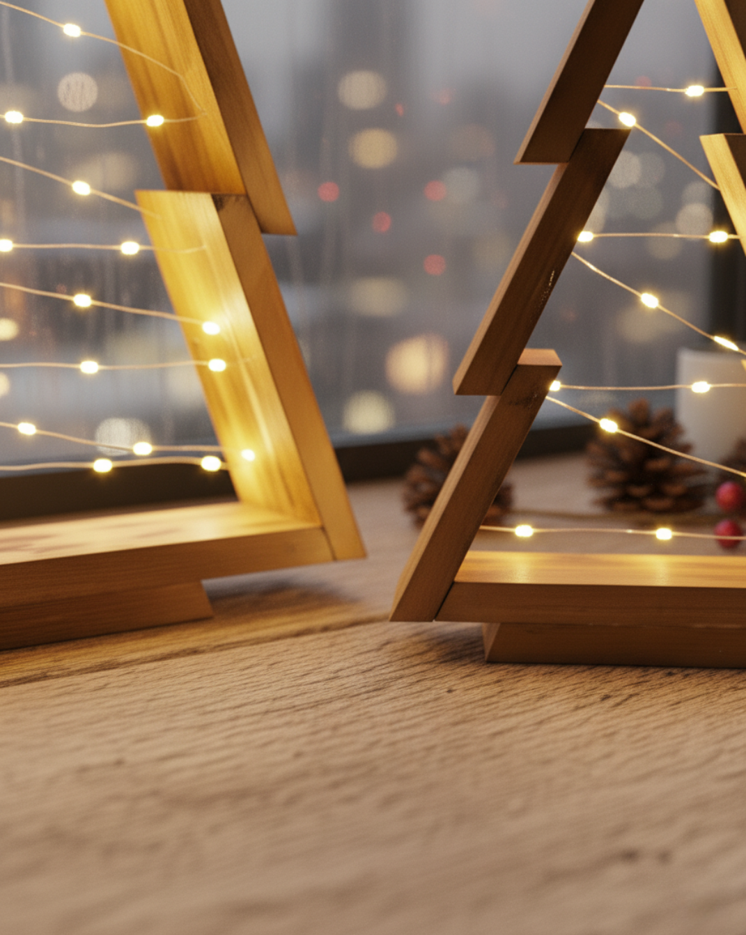 Minimalistische houten kerstboom set - ingebouwde LED-verlichting