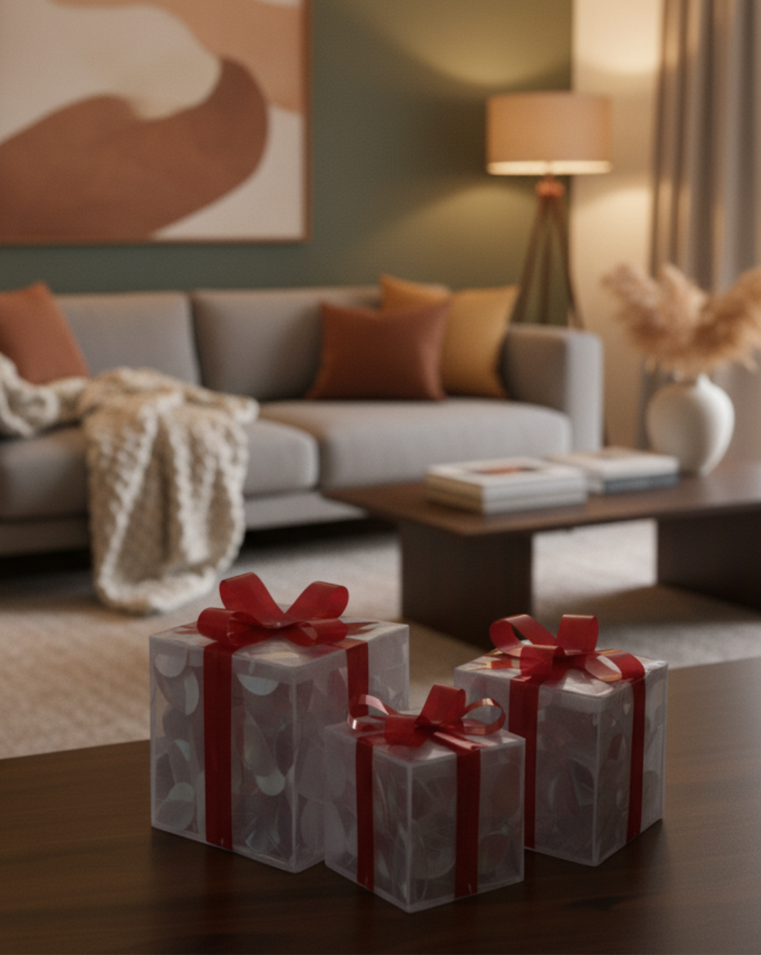 Set 3 Verlichte Cadeaudozen - feestelijke decoratie