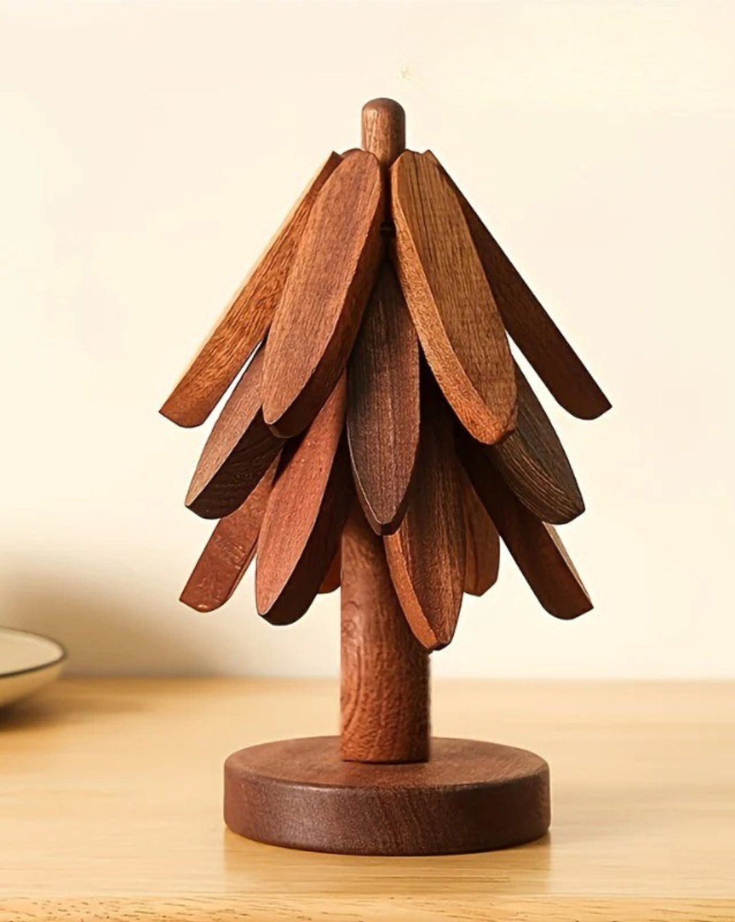 massief Houten onderzetters set - kerstboom stijl