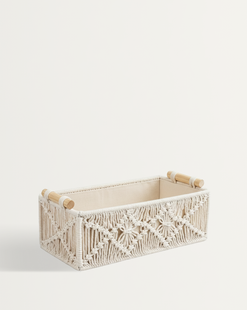 Set van 2 Handgeweven Bohemian Opbergmandjes met Houten Handvatten – Ivoor Organizer voor Woondecoratie