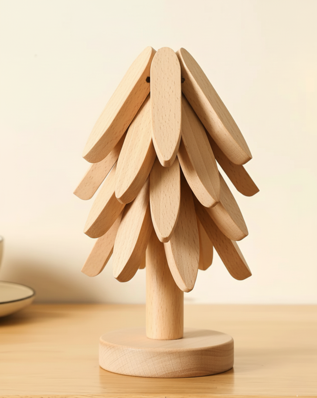 massief Houten onderzetters set - kerstboom stijl
