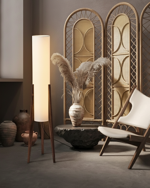 Houten Vloerlamp - Retro Wabi-sabi Ontwerp Voor Woonkamer & Slaapkamer