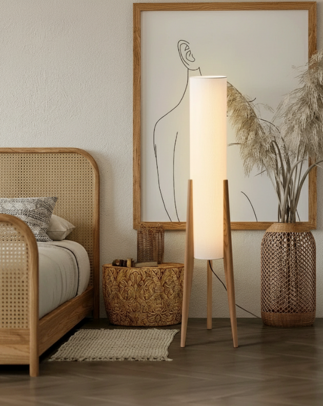 Houten Vloerlamp - Retro Wabi-sabi Ontwerp Voor Woonkamer & Slaapkamer