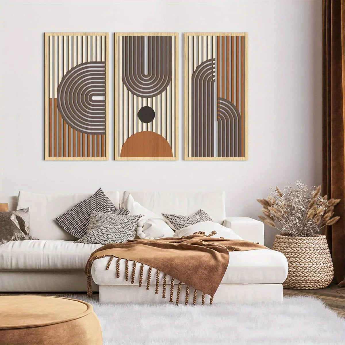 3-delige Houten Wanddecoratie - Abstracte Geometrische Sculpturen