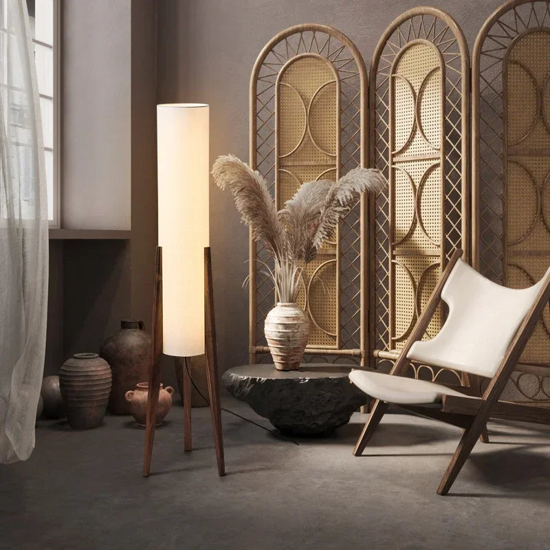 Houten Vloerlamp - Retro Wabi-sabi Ontwerp Voor Woonkamer & Slaapkamer