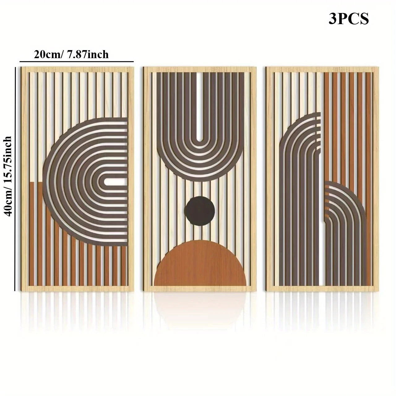 3-delige Houten Wanddecoratie - Abstracte Geometrische Sculpturen