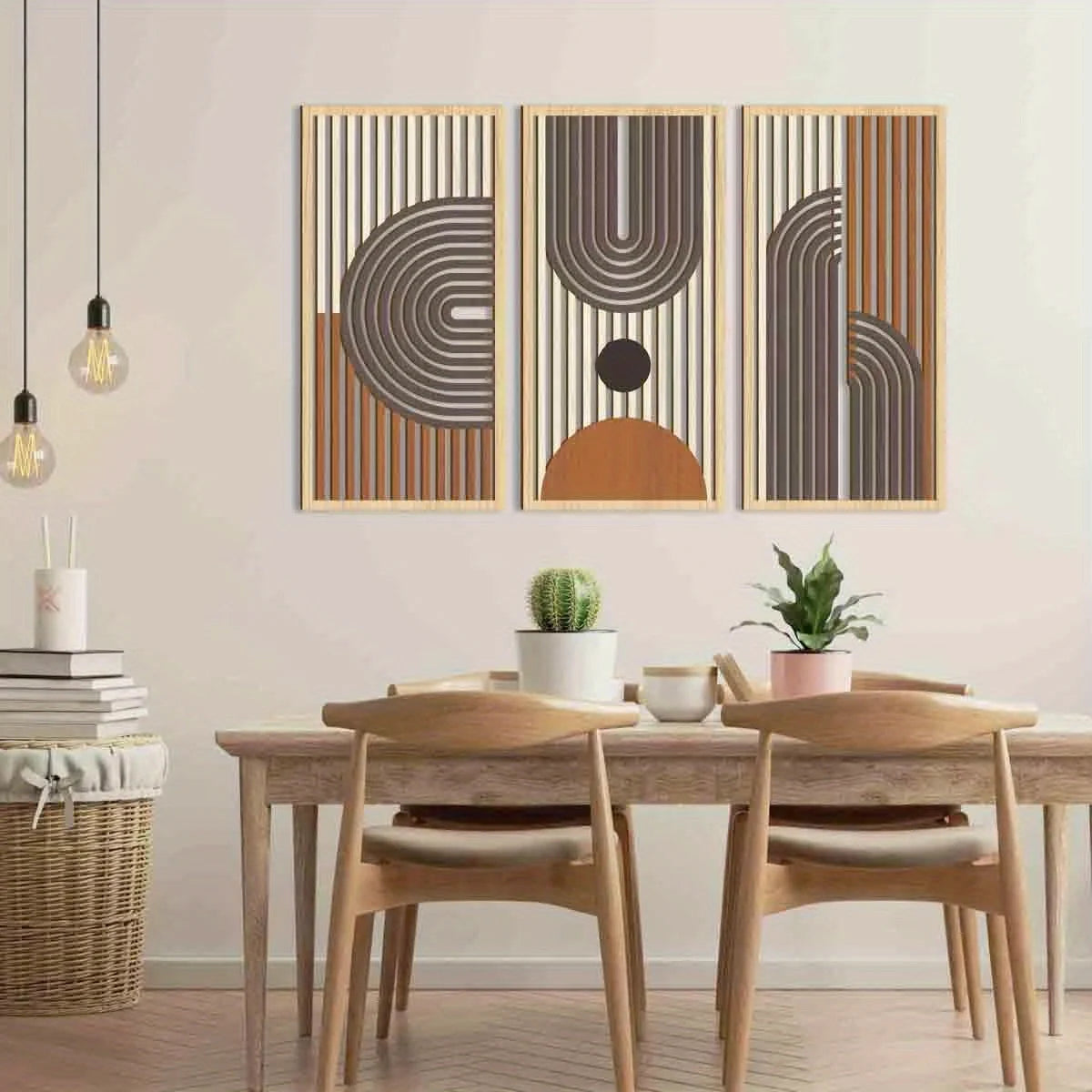 3-delige Houten Wanddecoratie - Abstracte Geometrische Sculpturen