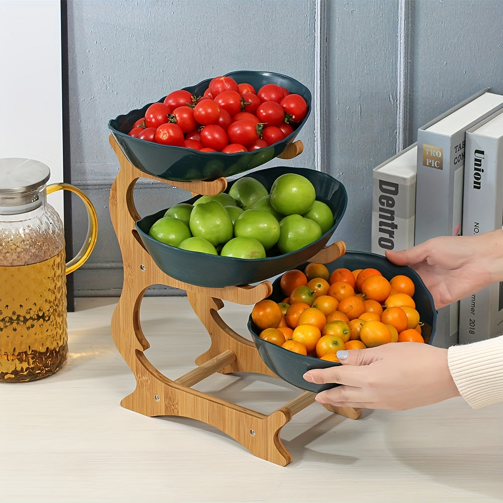 Creatieve Twee-Laags Keuken Fruitmand van Bamboe met Grote Capaciteit – Europese Stijl