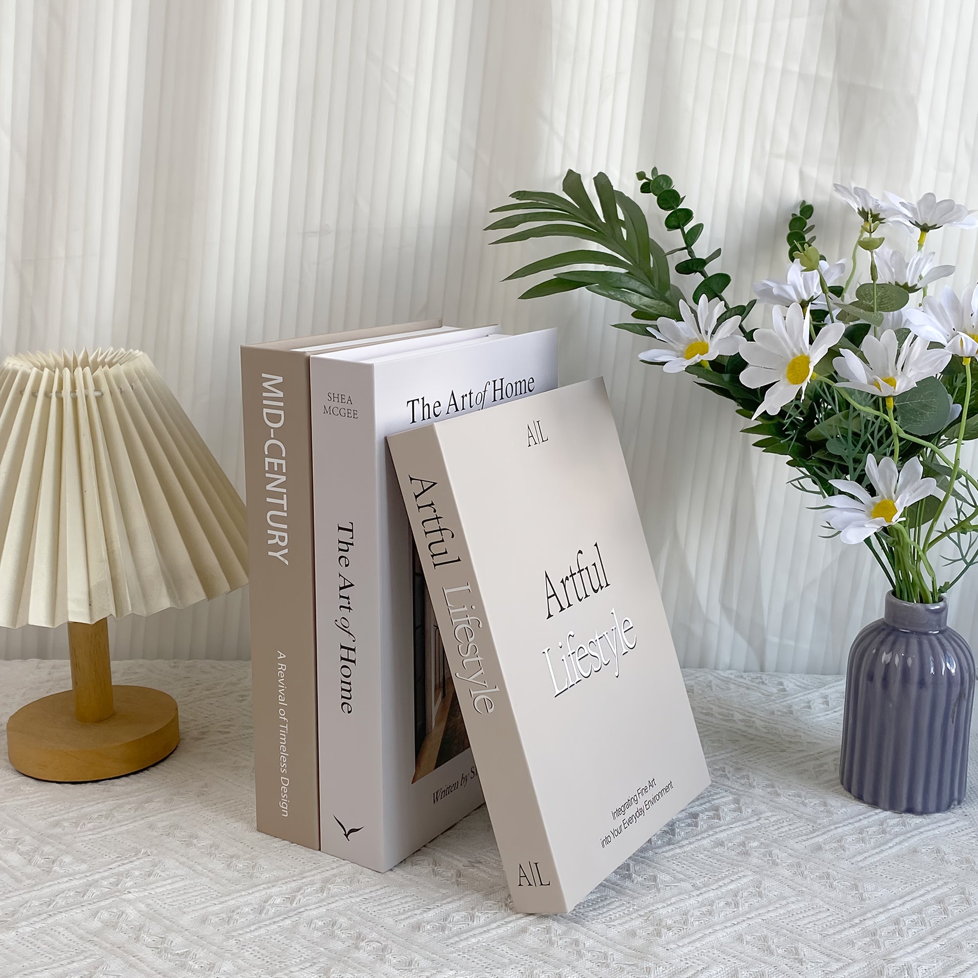 Set van 3 Decoratieve Papieren Boeken voor Huisdecoratie – Bruin, Wit en Beige