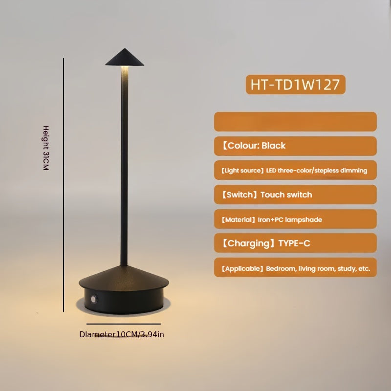 Draadloze LED Tafellamp met Traploze Dimming en Oplaadbare Batterij – Modern Design voor Diverse Kamers