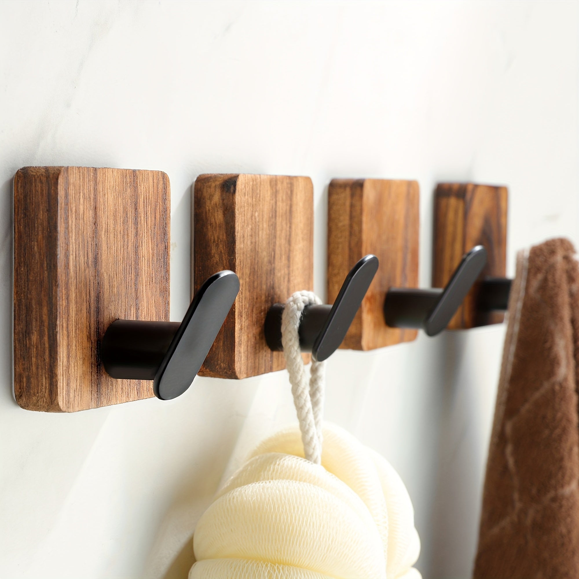 4 Stuks Houten Plakmuur Haken voor Kleding en Hoeden – Eenvoudig te Installeren in Landelijke Stijl