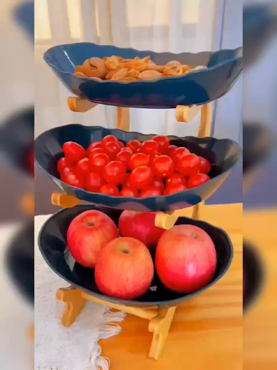 Creatieve Twee-Laags Keuken Fruitmand van Bamboe met Grote Capaciteit – Europese Stijl