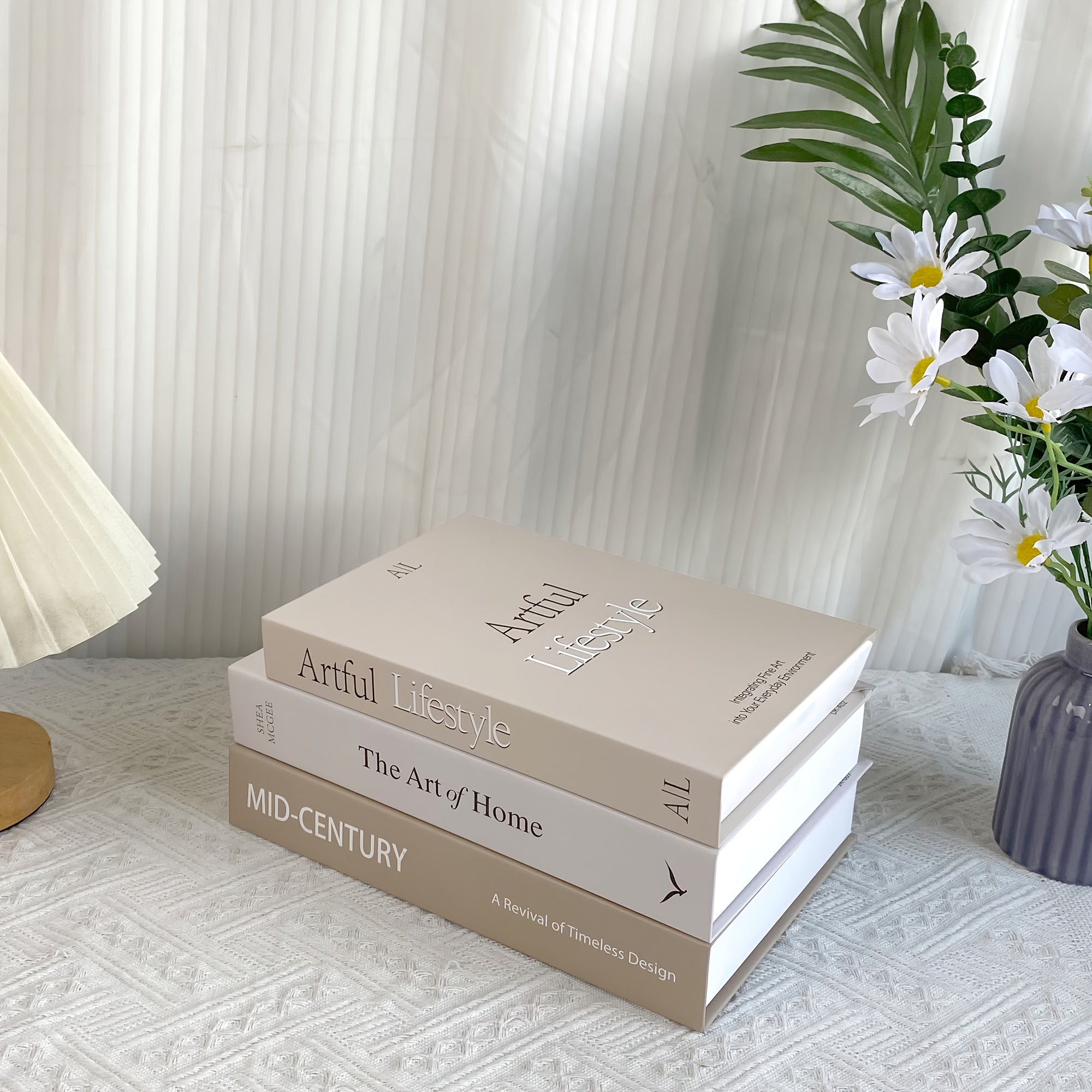 Set van 3 Decoratieve Papieren Boeken voor Huisdecoratie – Bruin, Wit en Beige