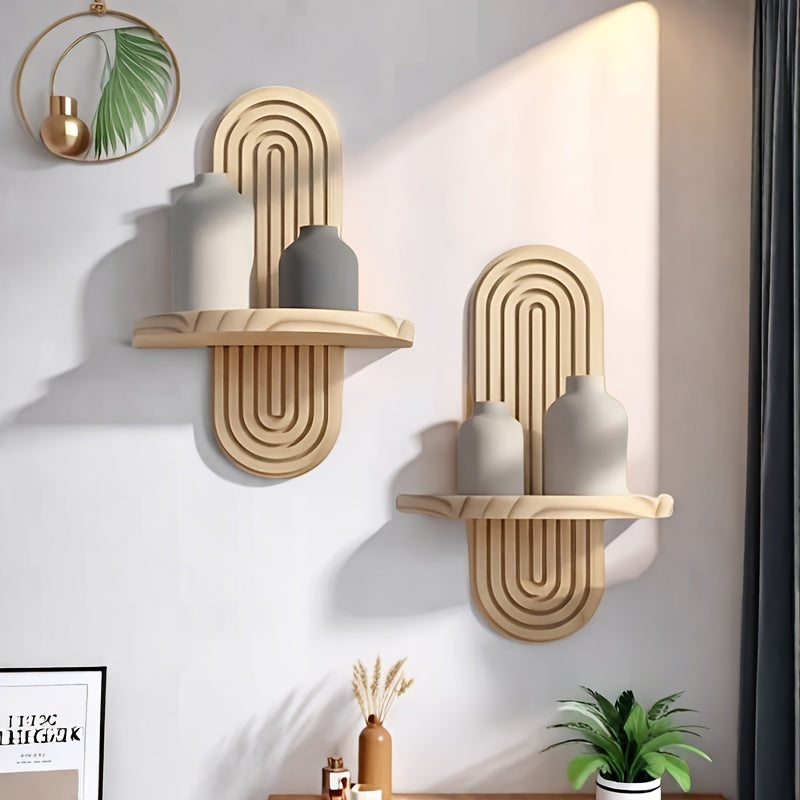 Boheemse Muurplanken van Natuurlijk Hout voor Badkamer en Woonruimte – Eenvoudige Muurmontage Planken