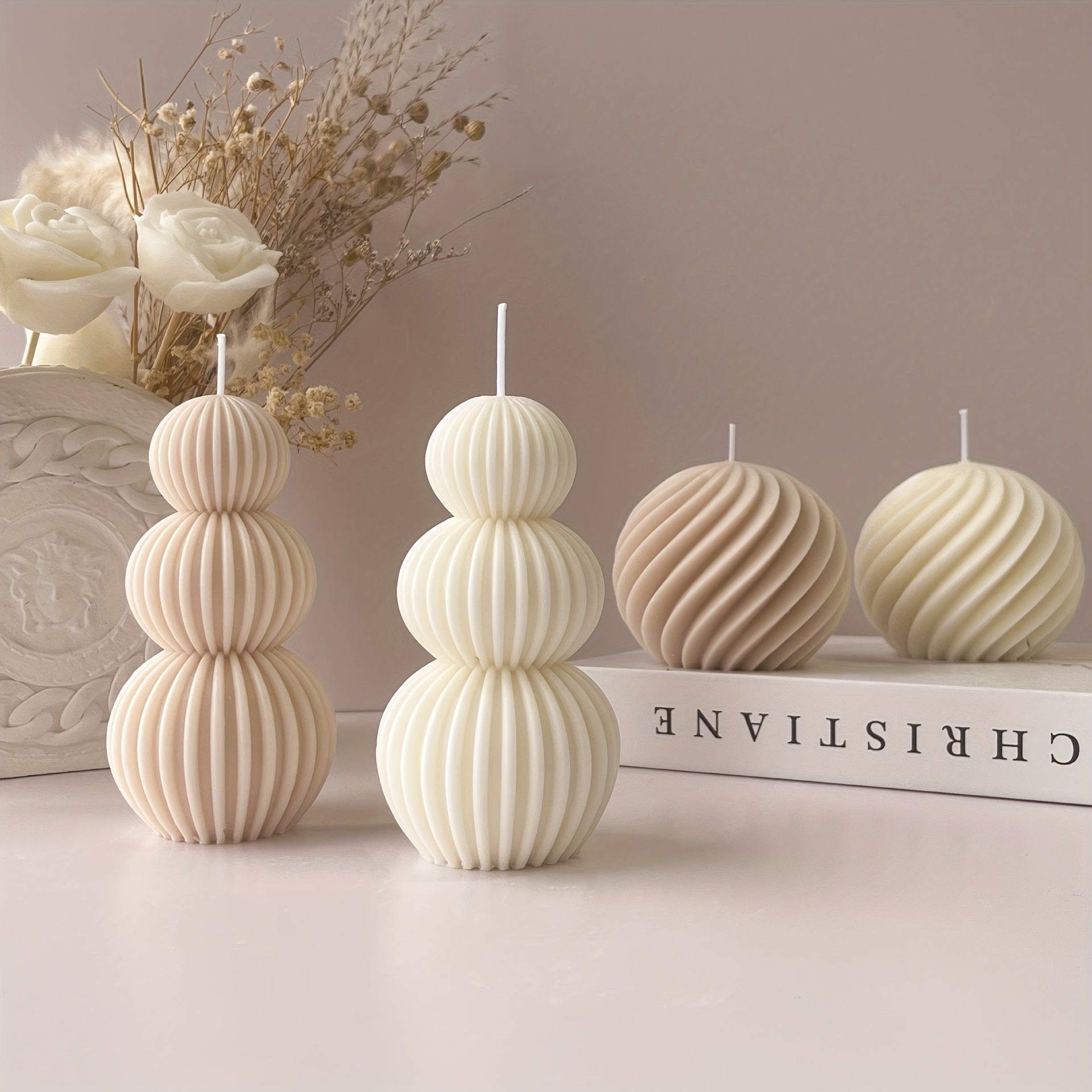 Modern Minimalistische Bol Kaars - Sojawas Kaars in Beige/Wit/Grijs/Zwart, voor Thuis, Kantoor, Bruiloft, Feestdecoratie - Geen Elektriciteit Nodig, Makkelijk Schoon te Maken, Binnen Decoratie stuk, Trouwstuk, Geometrisch Ontwerp, Schoon Brandend, Decorat